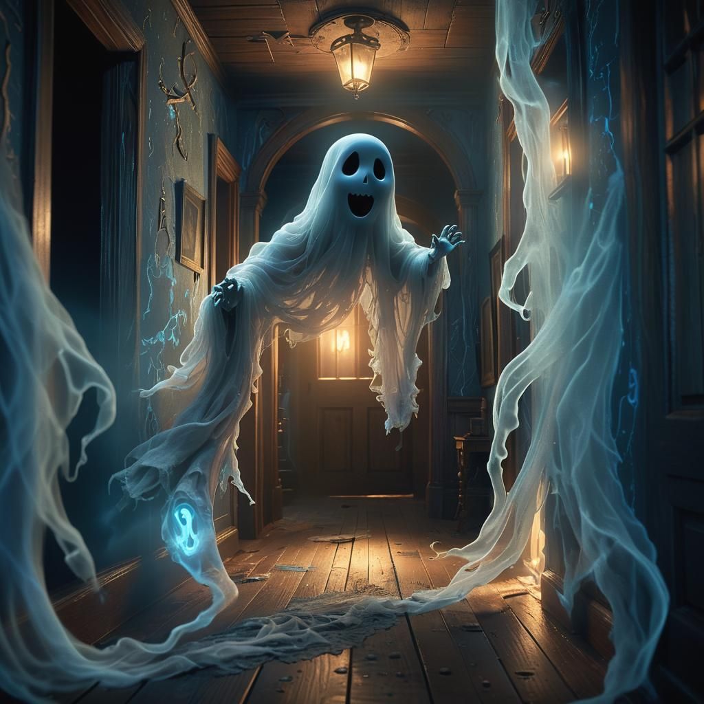 Ethereal Ghost Glides Through Haunted House