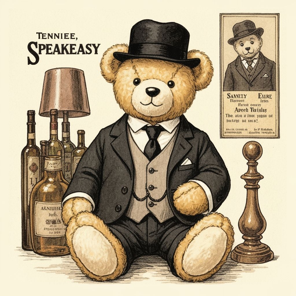 Style of Tenniel, a teddy bear dressed as Al Capone in a 192...