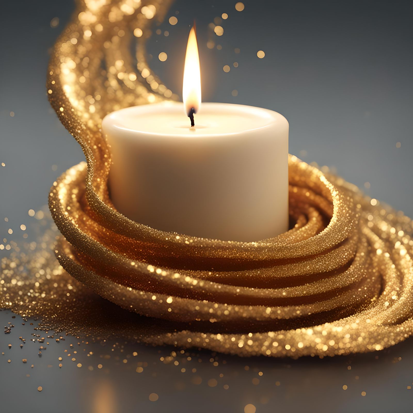 Burning Candle in Wind with Golden Glitter