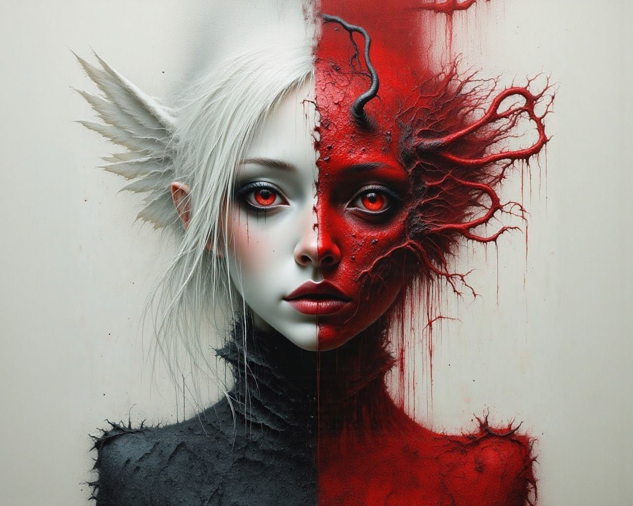 Manhwa Inspired Angel and Demon Double Exposure Portrait