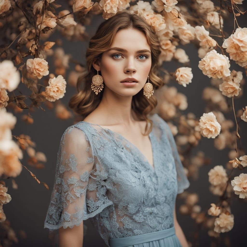 Elegant Portrait of a Young Woman in Film Grain Style