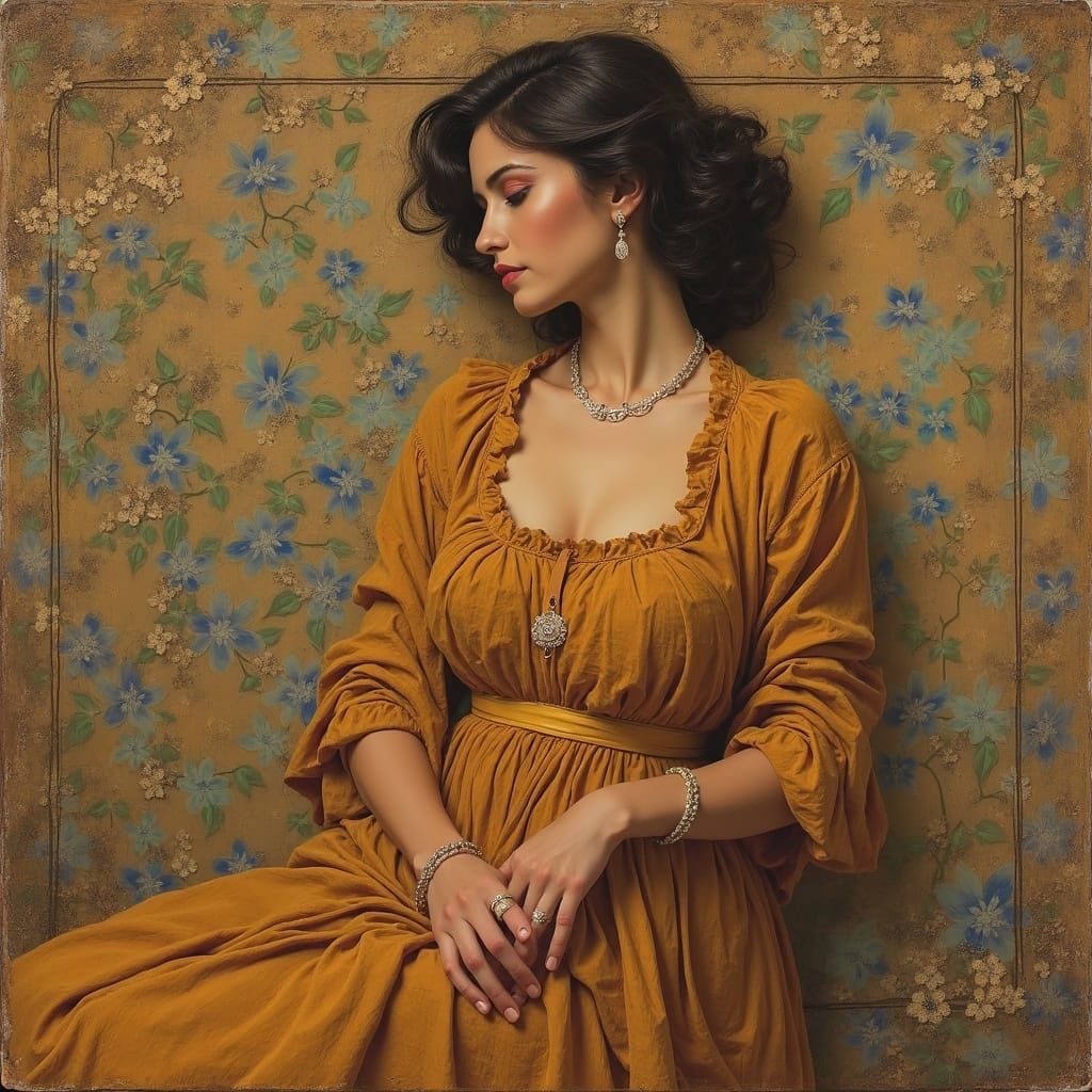 Beautiful Woman Portrait in Art Nouveau Style