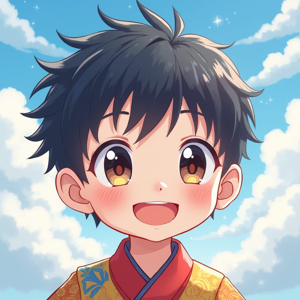 Kawaii Boy in Vibrant Japanese Landscape