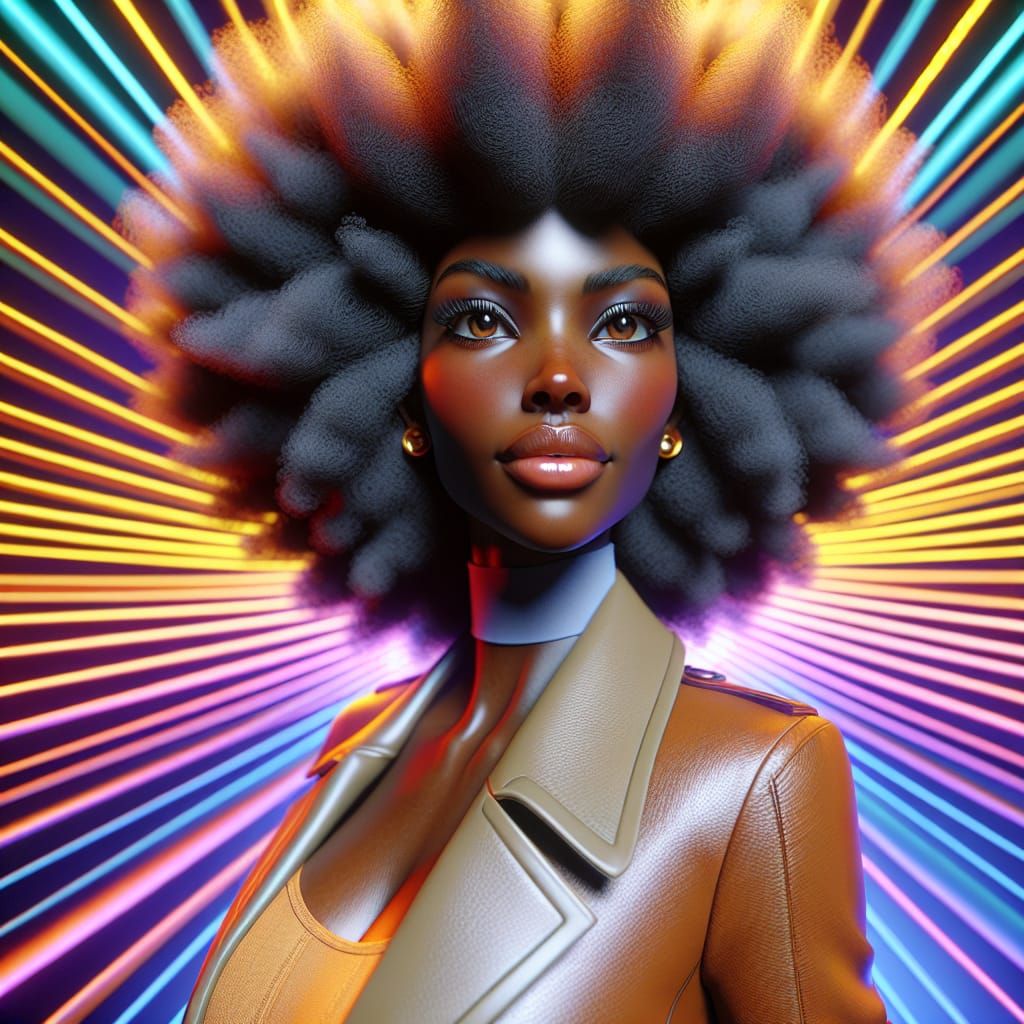 Confident Afrocentric Woman in Futuristic Fantasy