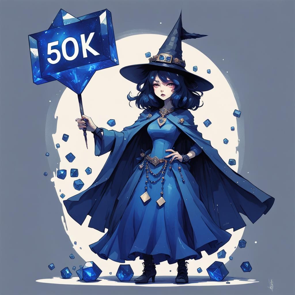Sapphire Witch Celebrates 50K in Space, Detailed Digital Art