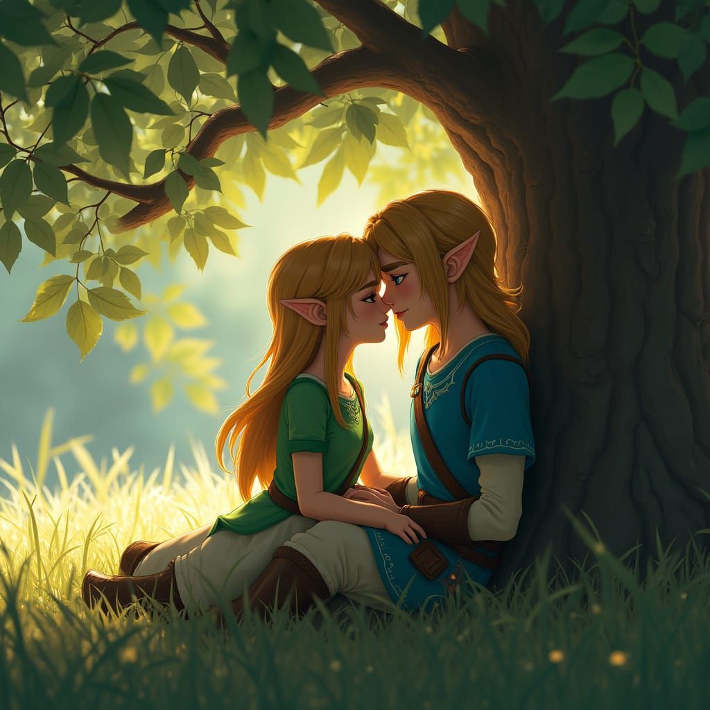 Ethereal Moment of Intimacy in a Majestic Woodland Scene