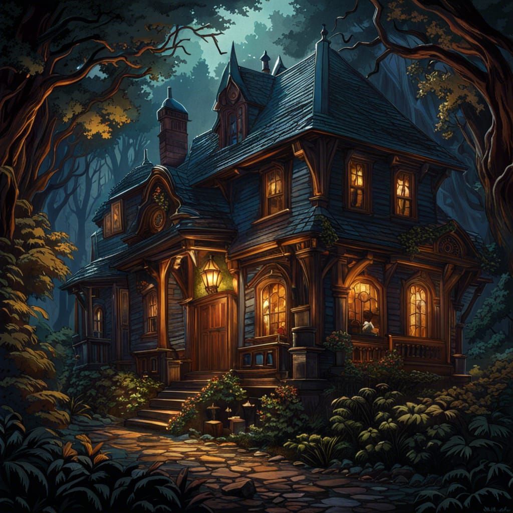Creepy Victorian House in Dark Fantasy Art