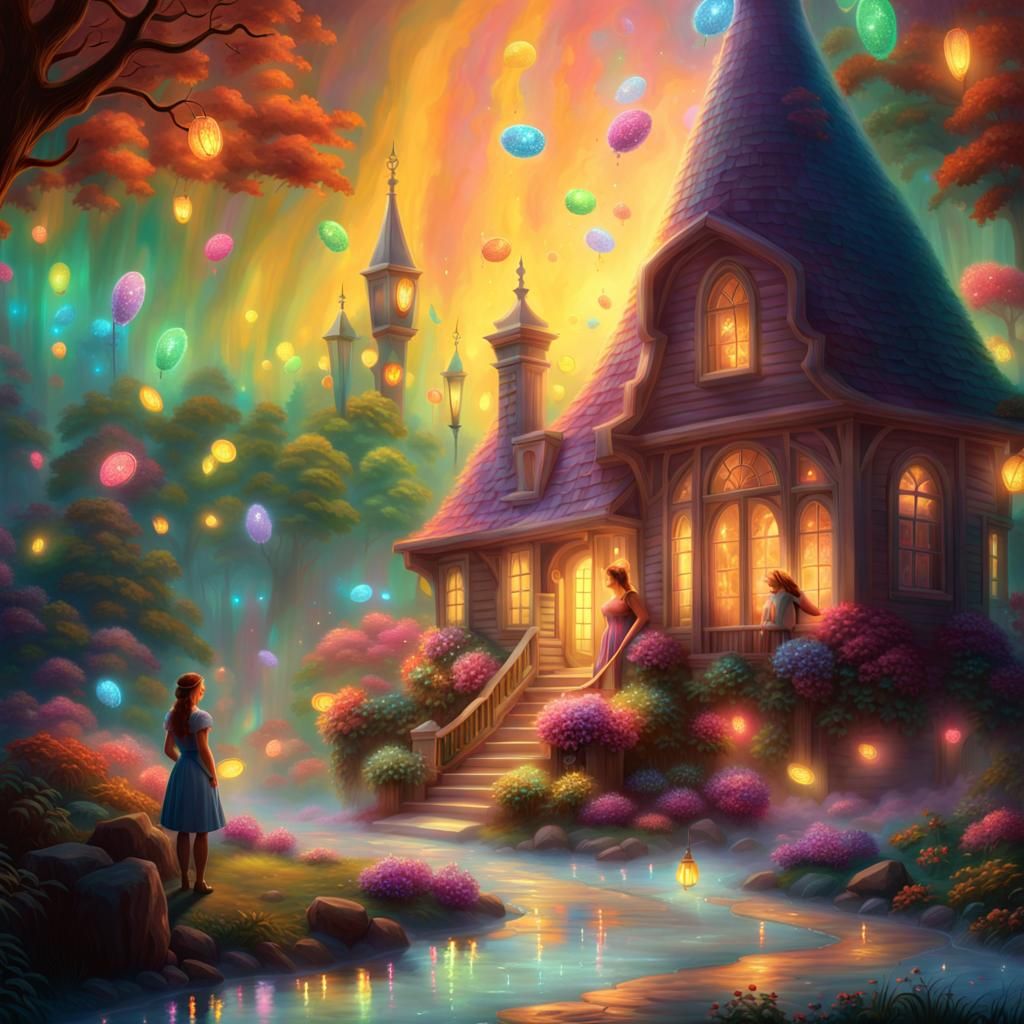 Ethereal Dark Fantasy: Weeping Woman in Ruined Candyland