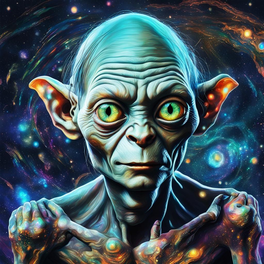 Gollum in Holographic Cosmic Art Style