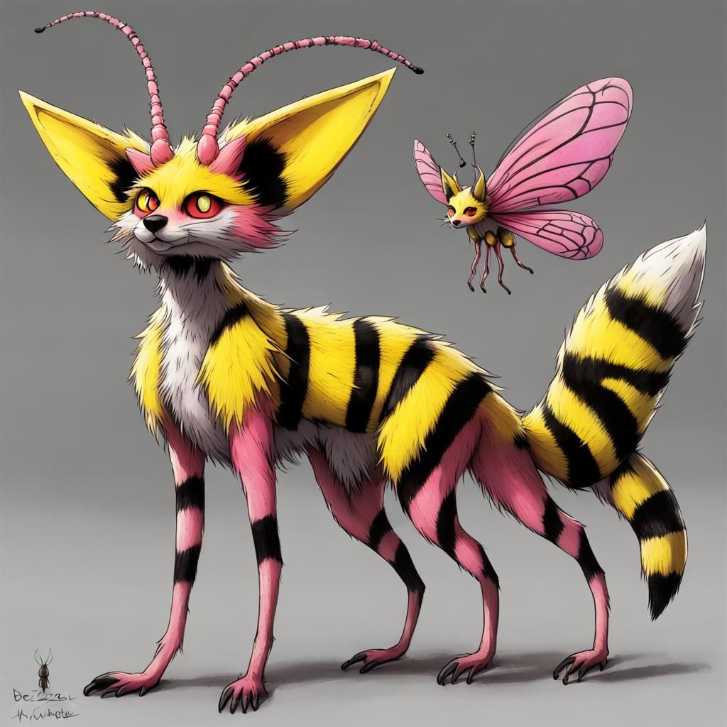 Fox Demon with Insect Features in Anime Style