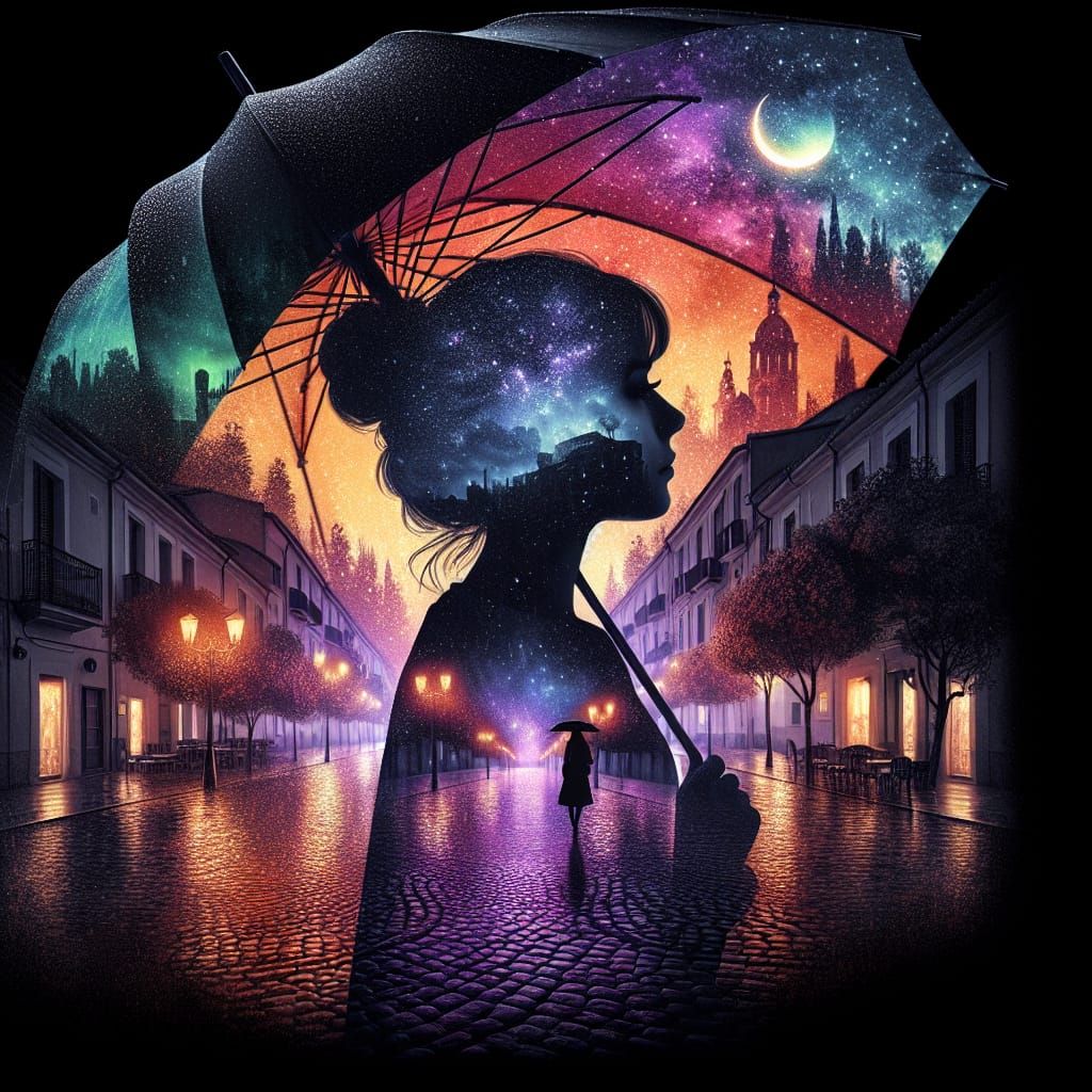 Somber Woman in Four Seasons, Digital Illustration