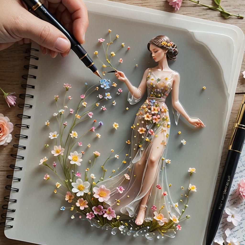 Resin Pen Creates Woman From Flowers