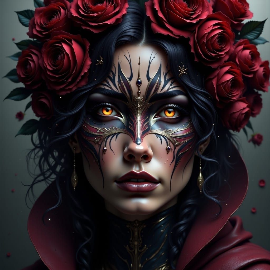 Exotic Woman with Roses: Mystical Realism Portrait