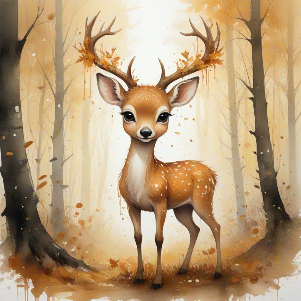 Chibi Deer in Golden Forest Clearing