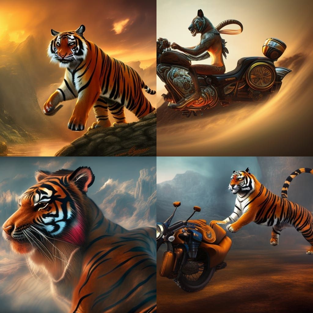 Tiger on Motorcycle: Detailed Fantasy Concept Art