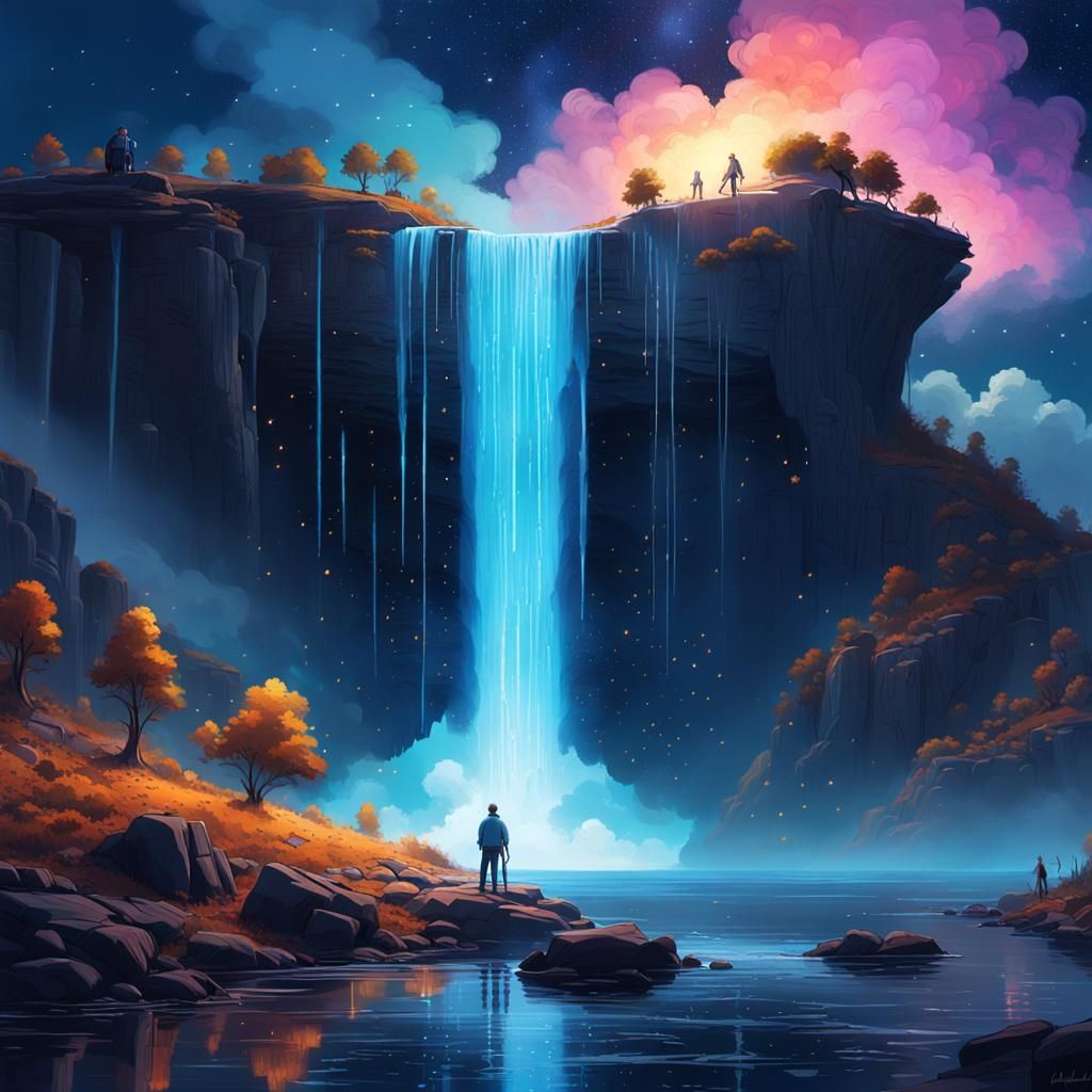 Ethereal Galaxy Waterfall Dreamscape in Surreal Style