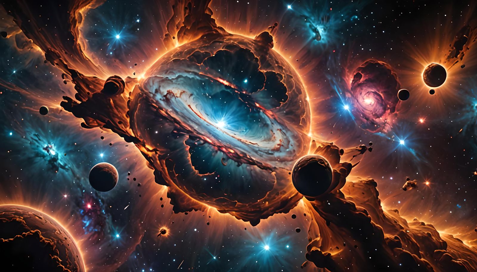 Nebula and Galaxy Collision in Photo-Realism