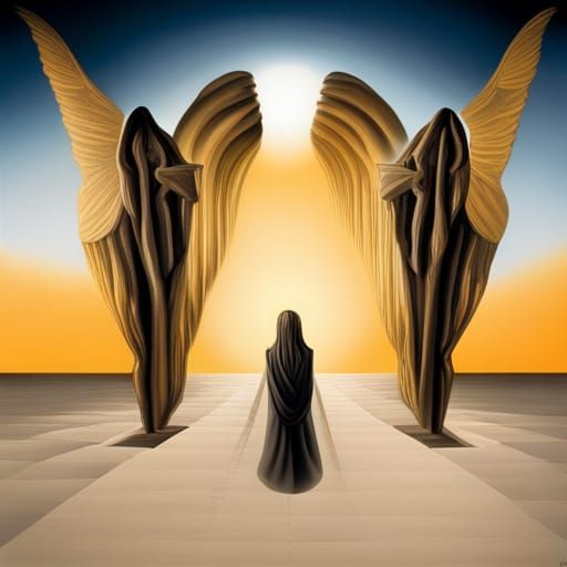 Surreal Angels in Melting Landscape, Dali Style