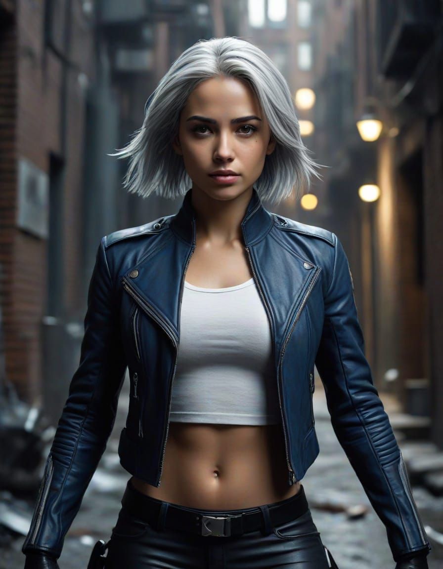 Naomi Scott as Rogue in Dark Urban Alleyway