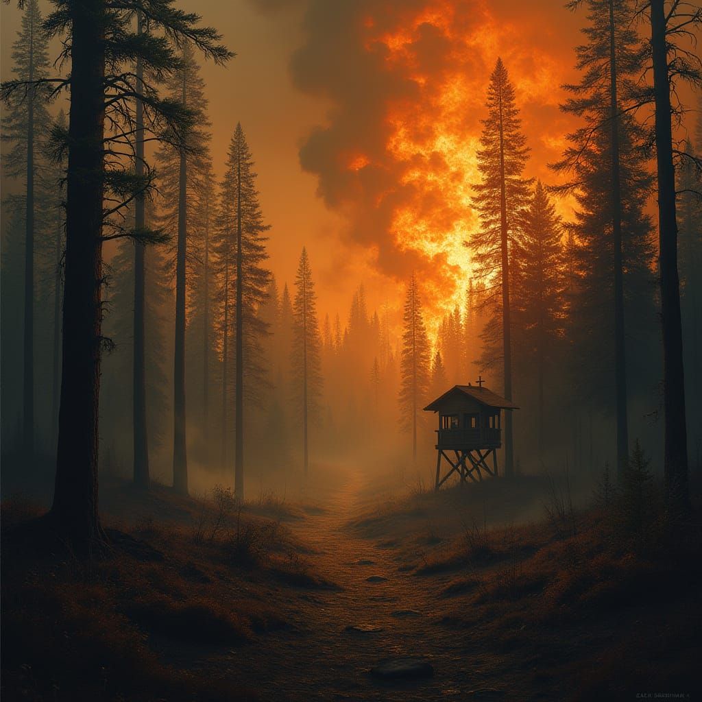 Burning Forest Landscape in Vibrant, Expressive Style