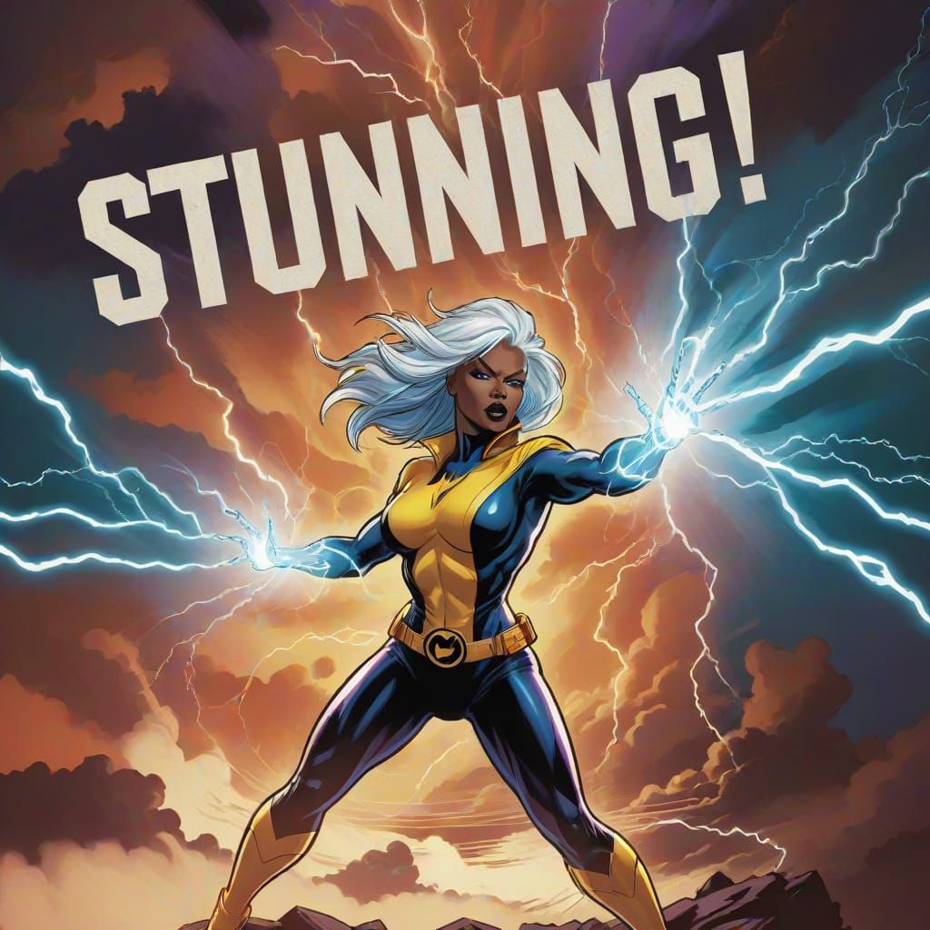 Superheroine Unleashing Electric Powers in Comic Book Style