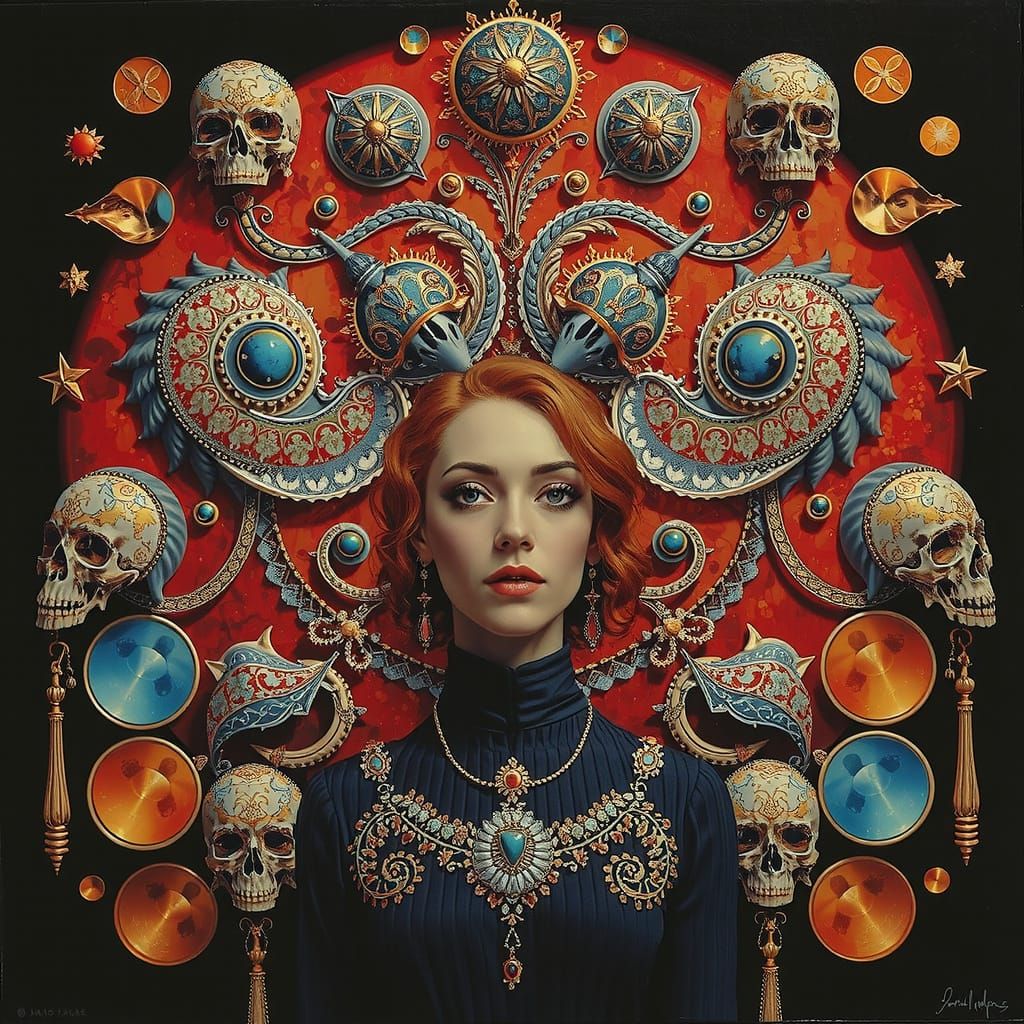 Detailed Fractal Art in Klimt and Mucha Style