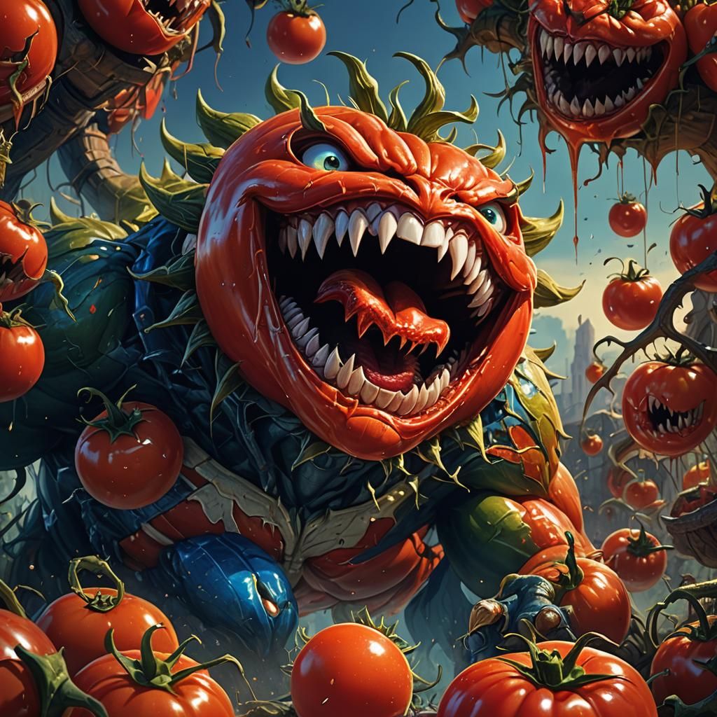Tomato with Teeth: Vibrant Fantasy Concept Art