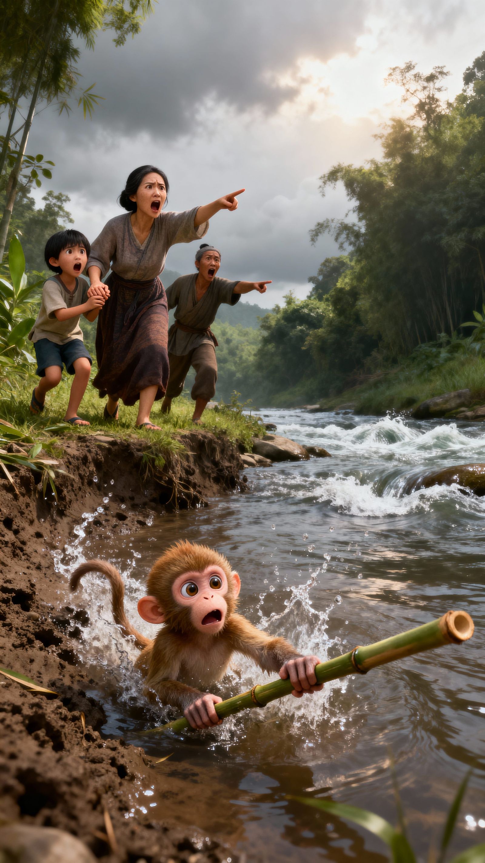 Baby Monkey's River Plunge: A Dramatic Rescue Scene