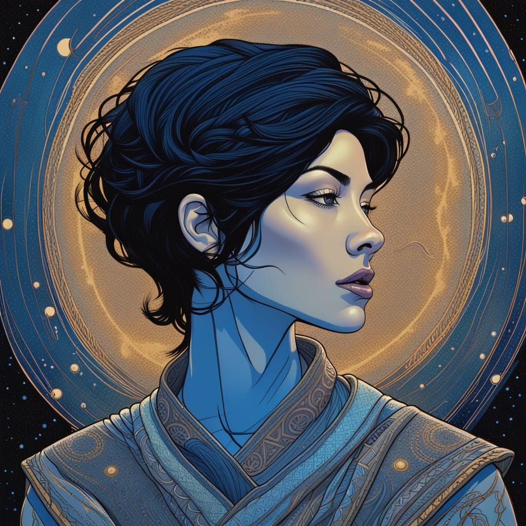 Brunette Shaman in the Stars: Digital Oil Painting