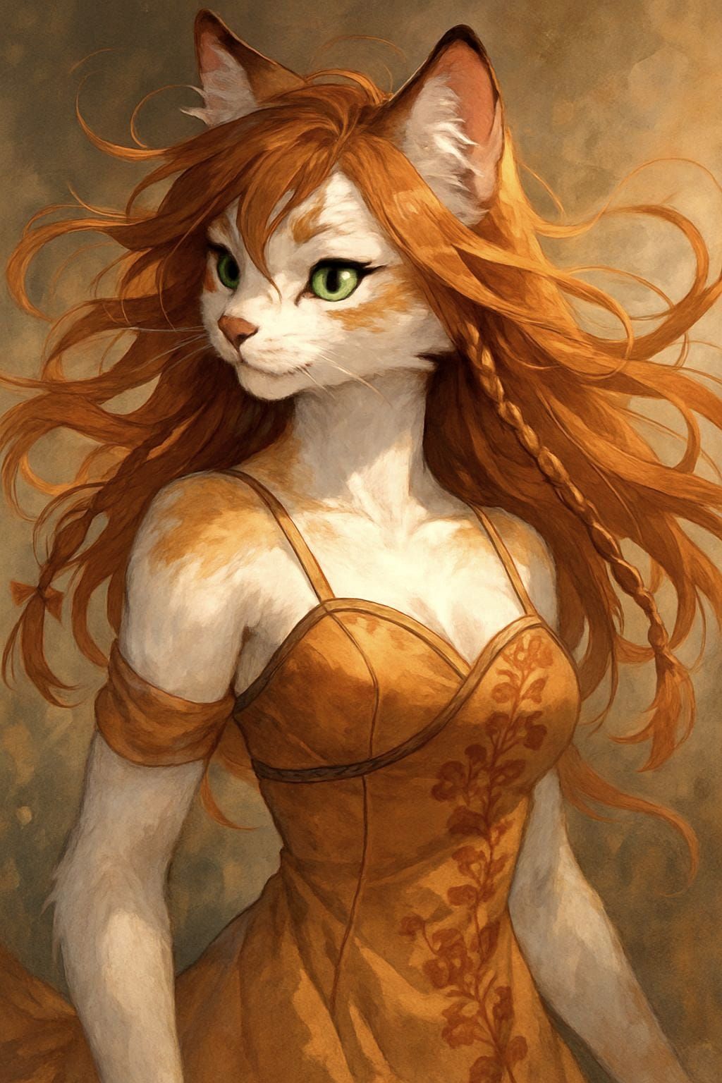 Anime Cat Girl in Floral Dress