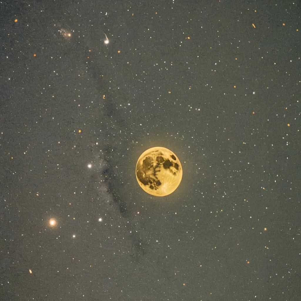 Dramatic Yellow Moon with Stars in Cinematic Style