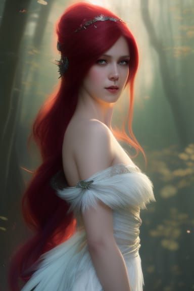 Red-Haired Fairy Princess Portrait, Hyperdetailed Concept Ar...
