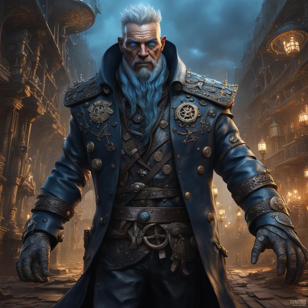 Towering Figure with Nautical Coat: Detailed Matte Painting