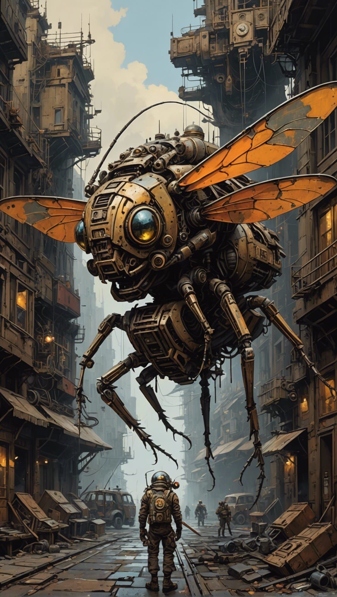 Steampunk Alien Insect in Oil on Canvas