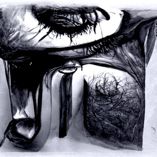 Detailed Charcoal Drawing of Heartbreak and Sadness