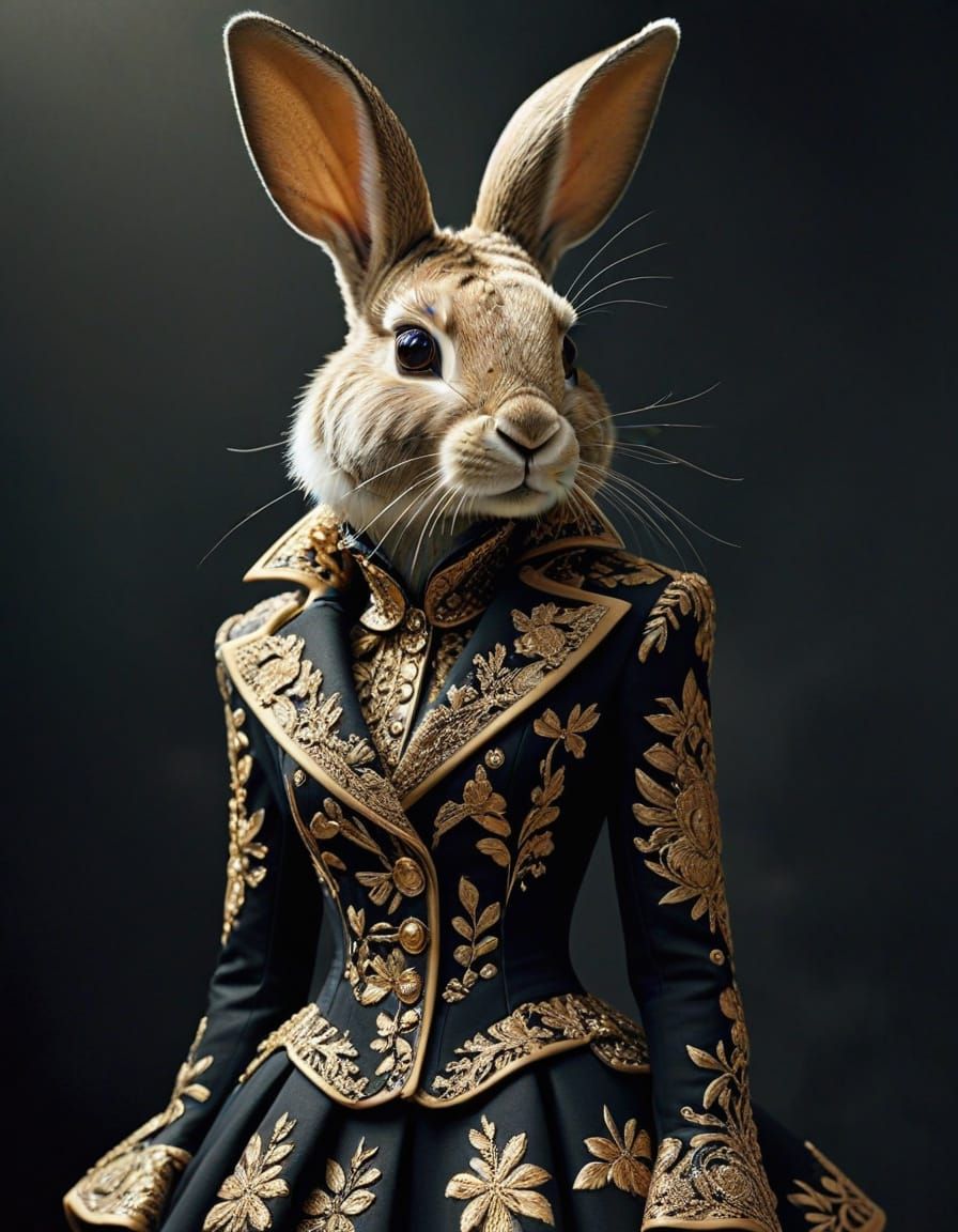 Elegant Rabbit-Inspired Haute Couture in Editorial Style