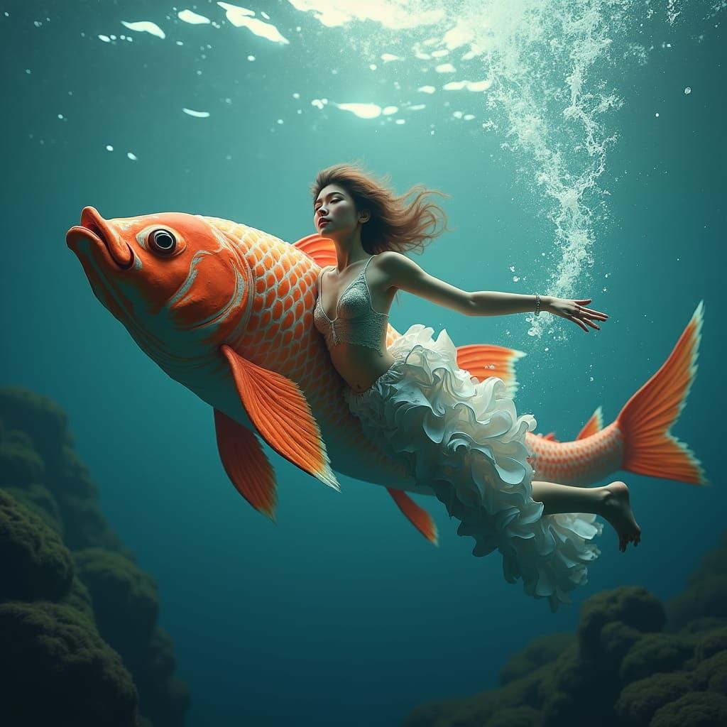 Fantastical Fish Women Swimming in Deep Color