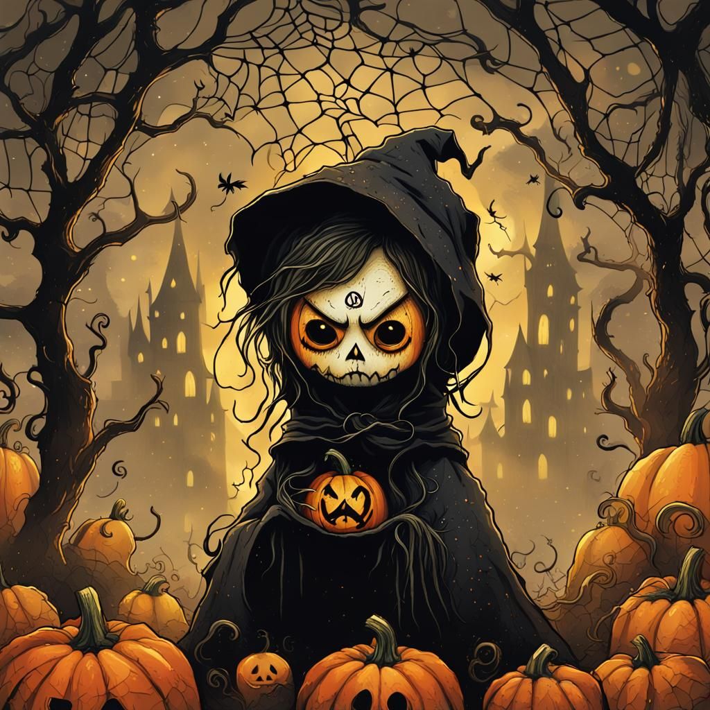 Gothic Cartoon: Cute Pumpkin with Peace Sign