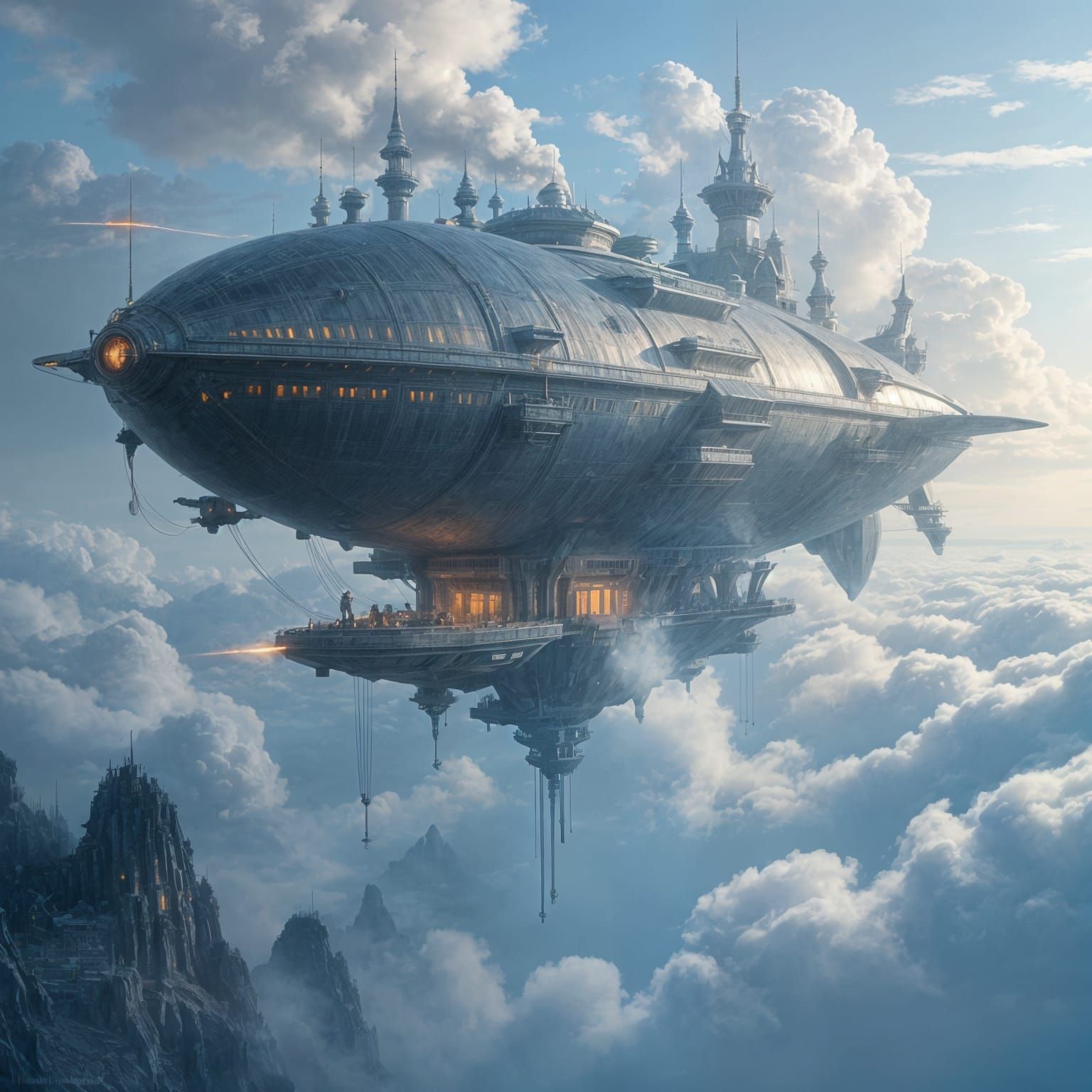 Colossal Airship Fortress Above Clouds in Ethereal Fantasy S...