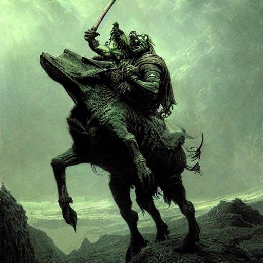 Orc Warrior on Boar, Fantasy Illustration