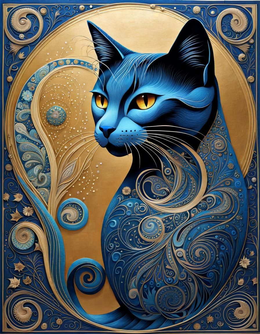 Abstract Cat Portrait in Mixed Media Style