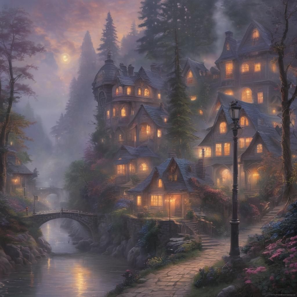 Ethereal Grimdark Fantasy Landscape in Luminism Style