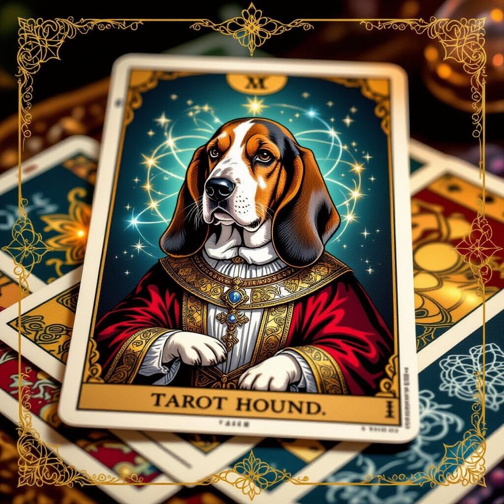 Mystical Tarot Card: Basset Hound in Regal Robes