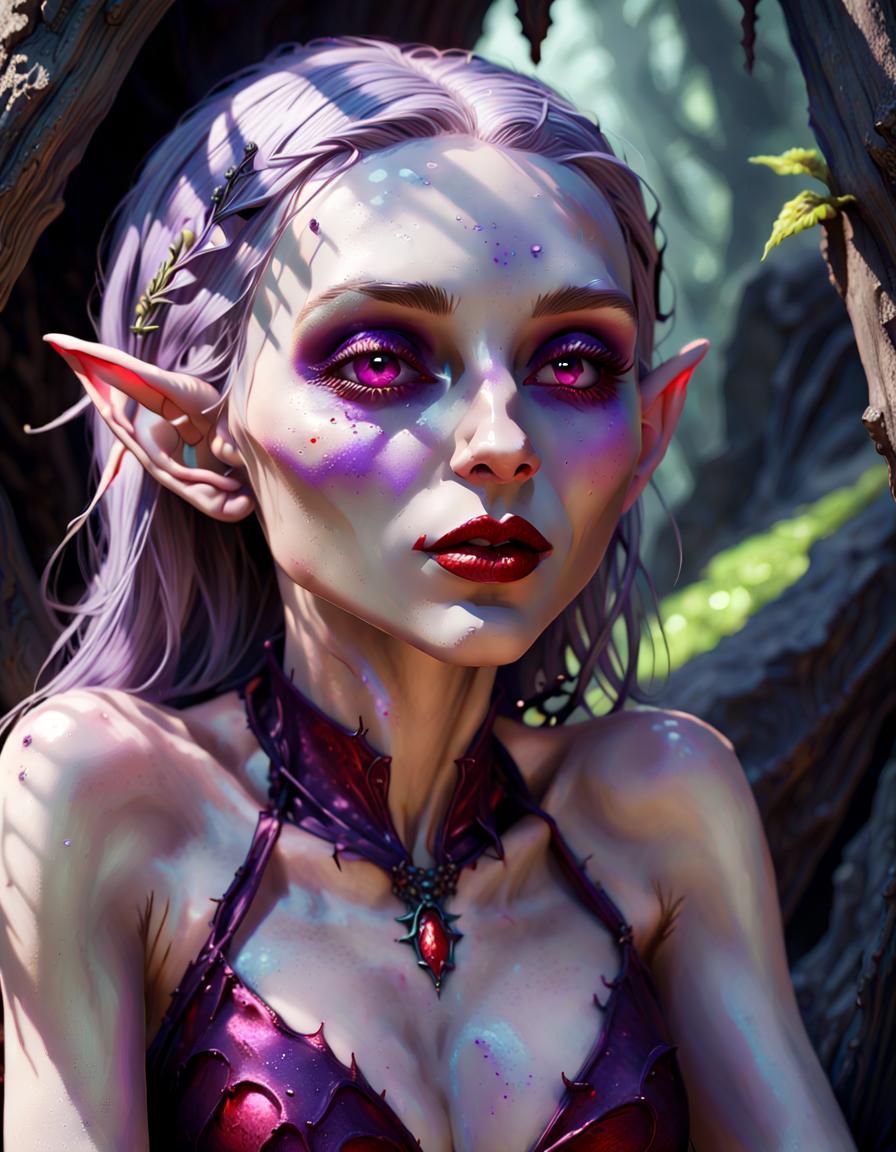 Stunning Elf with Ruby Lips in Hyperreal Style