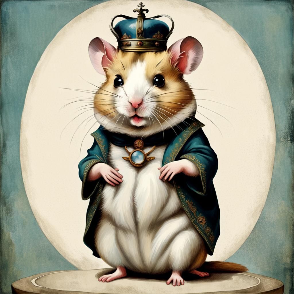 Hamster King in Surrealist Collage Style