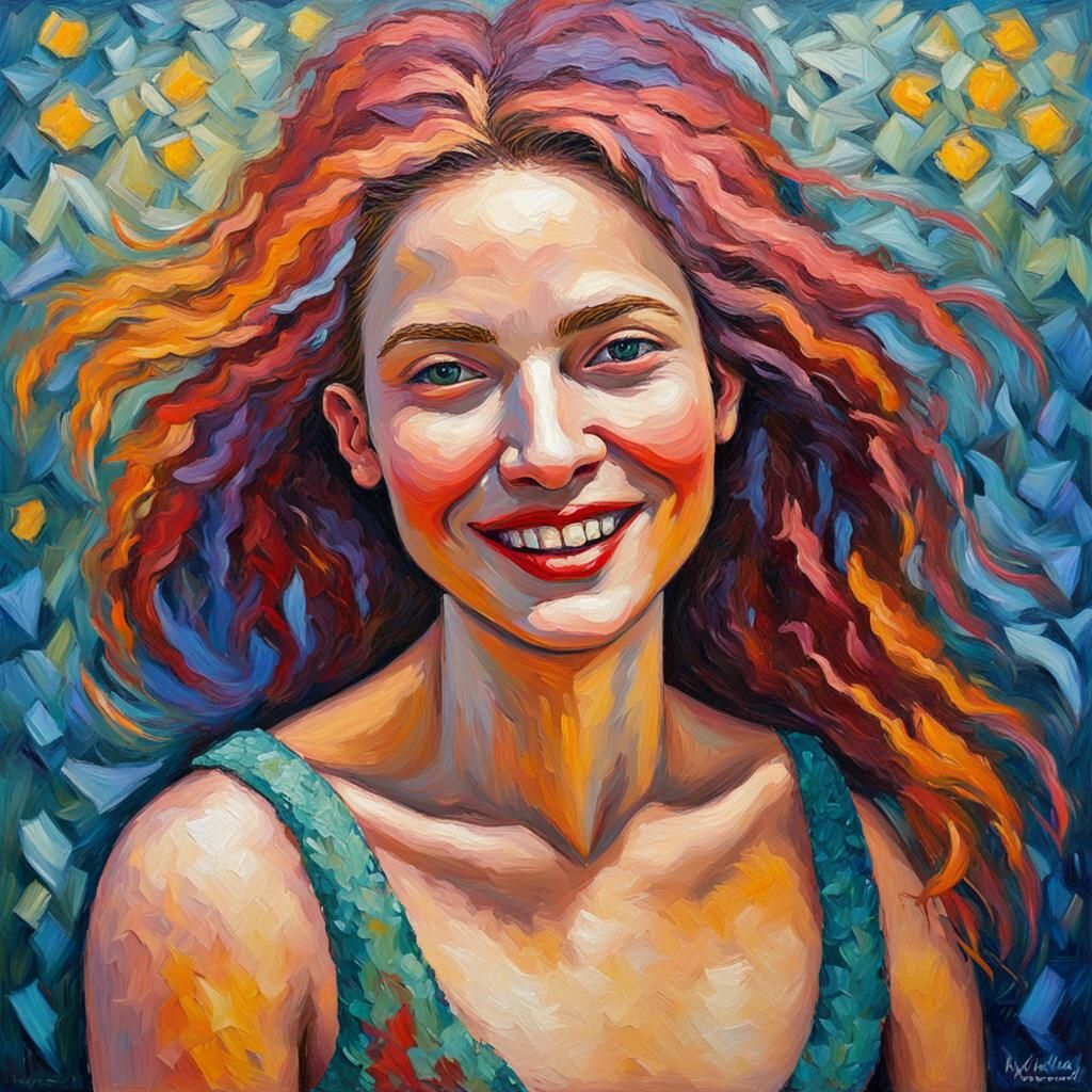 Smiling Wildwoman in Expressionist Oil Painting