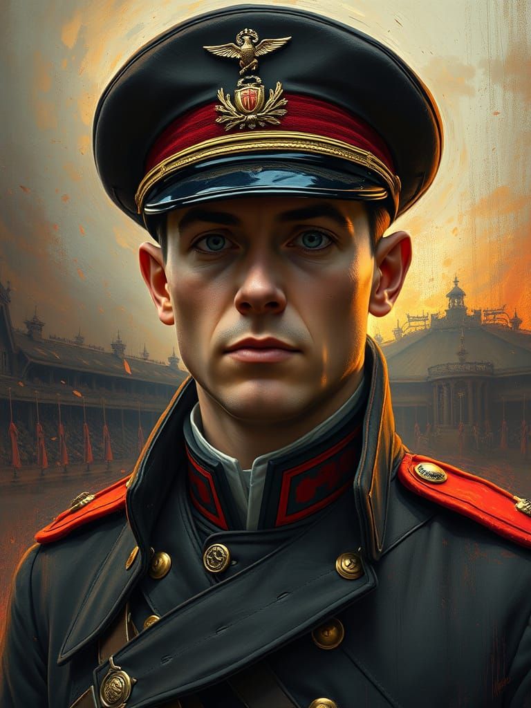 War Hero's Regal Portrait in Vibrant, Fantastical Style