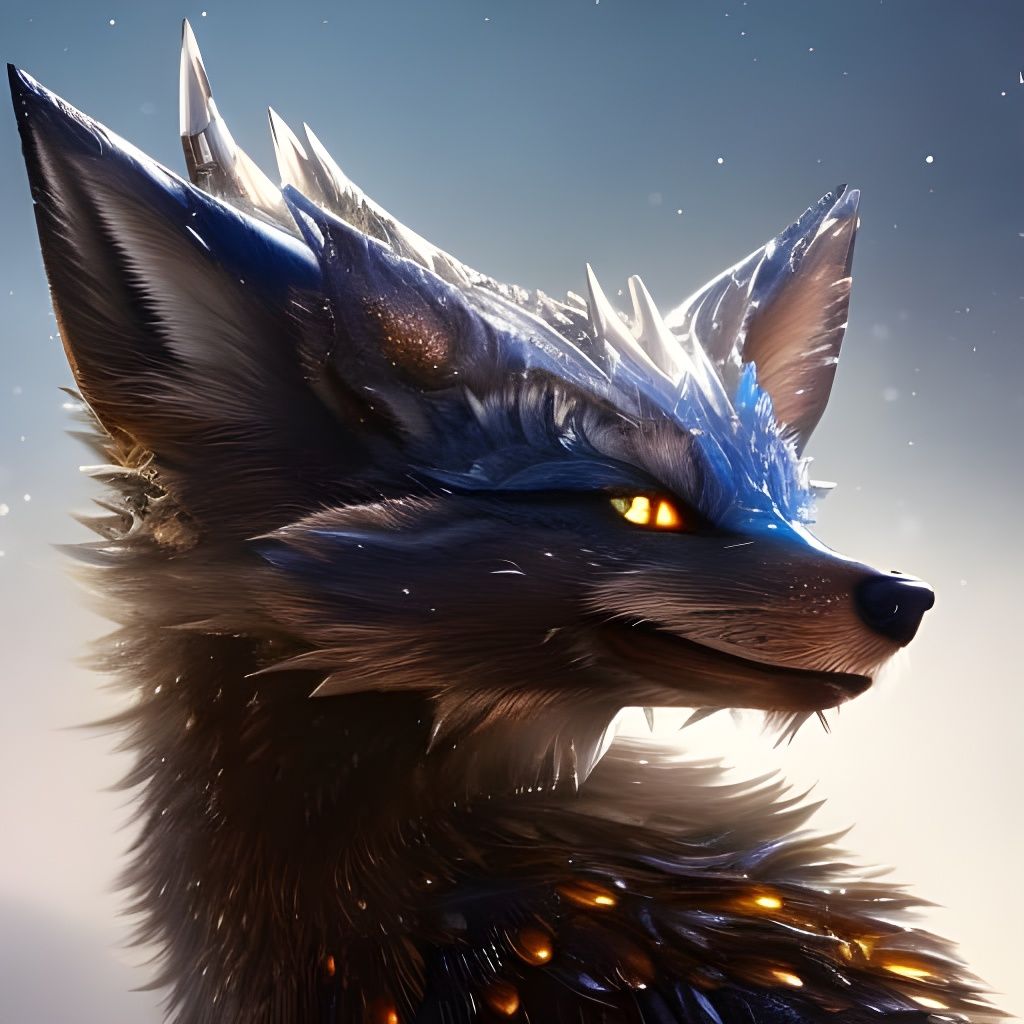 Sapphire Wolf-Dragon in Ice Forest Digital Art