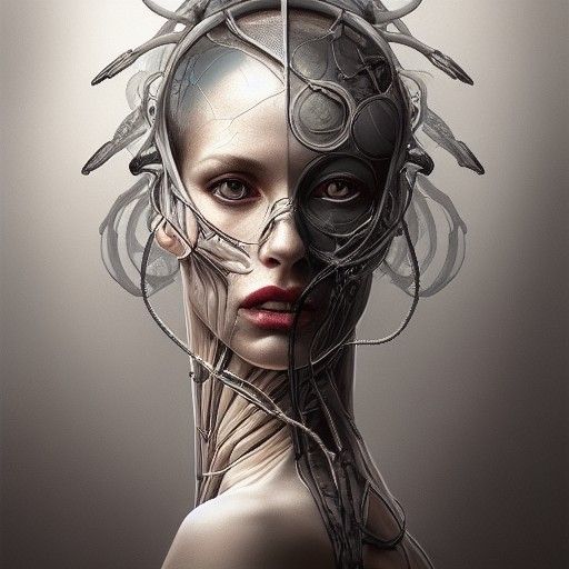 Detailed Biomechanical Shoulder Portrait in Dreamcore Style