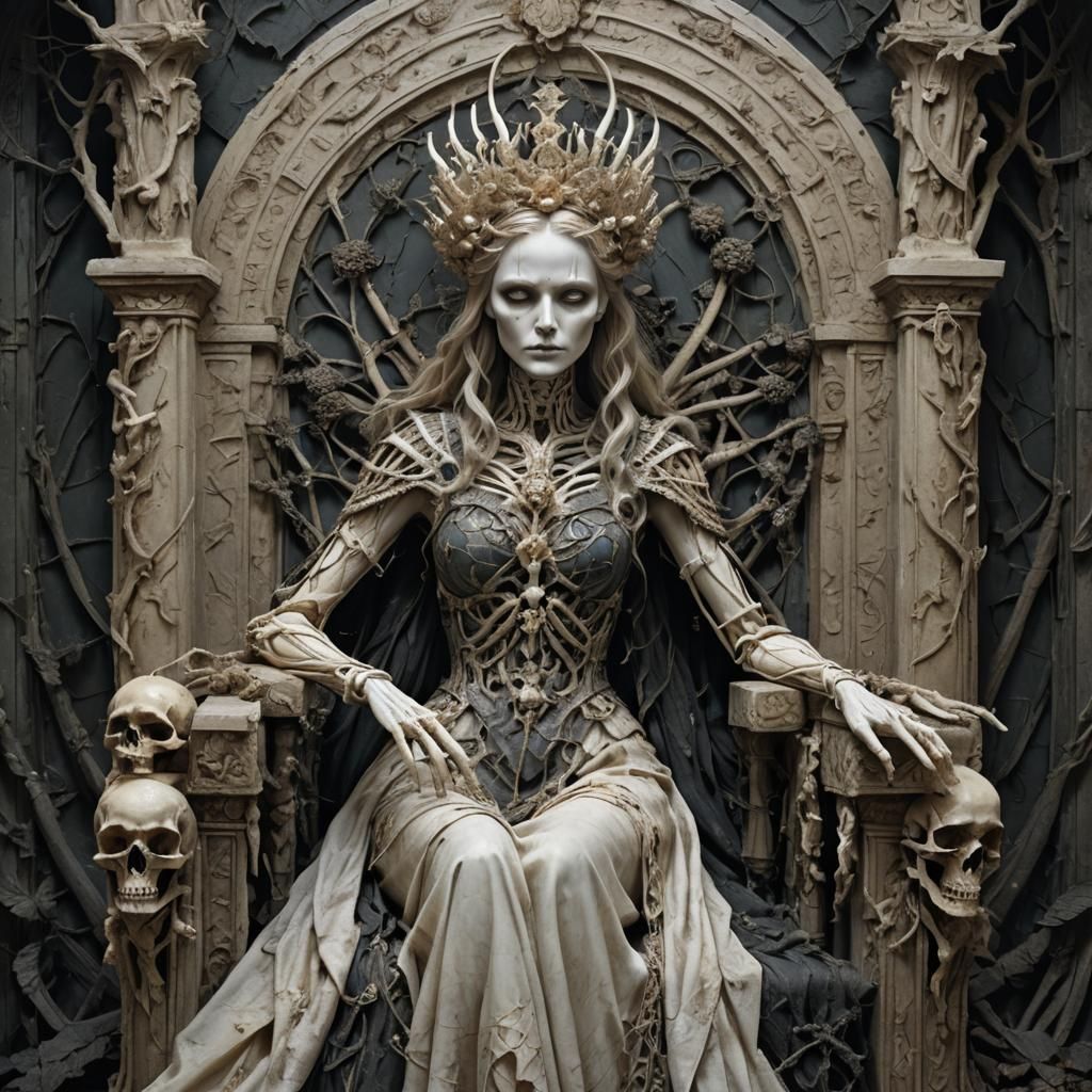 Persephone, Queen of the Underworld, on Bone Throne